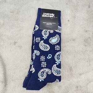 Unsimply Stitched Socks Mens Size 8-12 Blue Paisley Crew *NWT*
